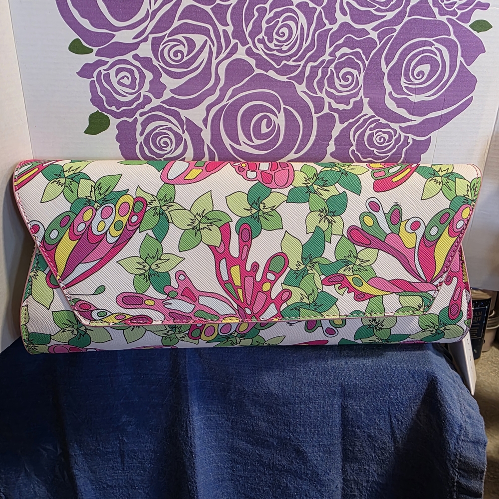Trina Turk Colorful  Clutch with Pink and Green Design